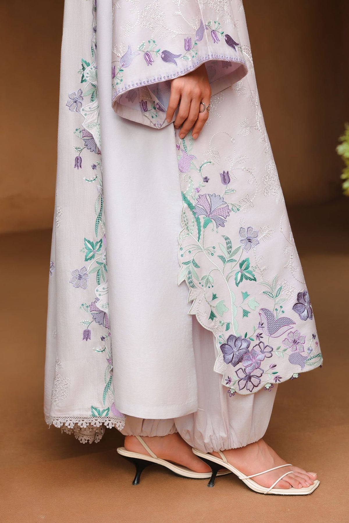 Mauve Tint 3 Piece Satin Embroidered Suit