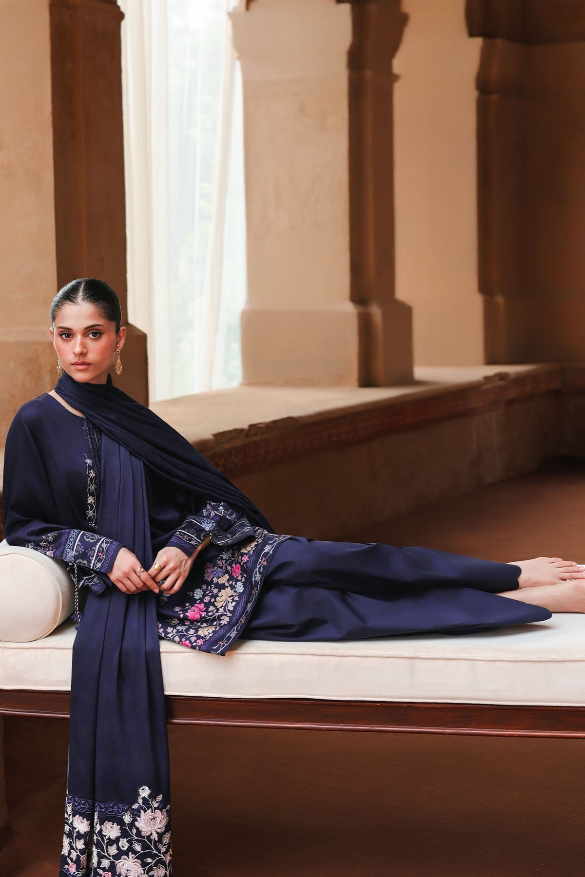 Indigo Loom 3 Piece Satin Printed Suit