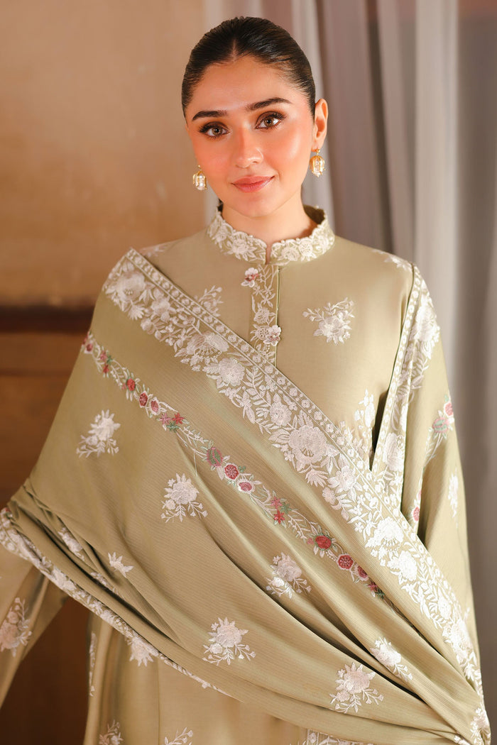 Muted Sage 3 Piece Satin Embroidered Suit