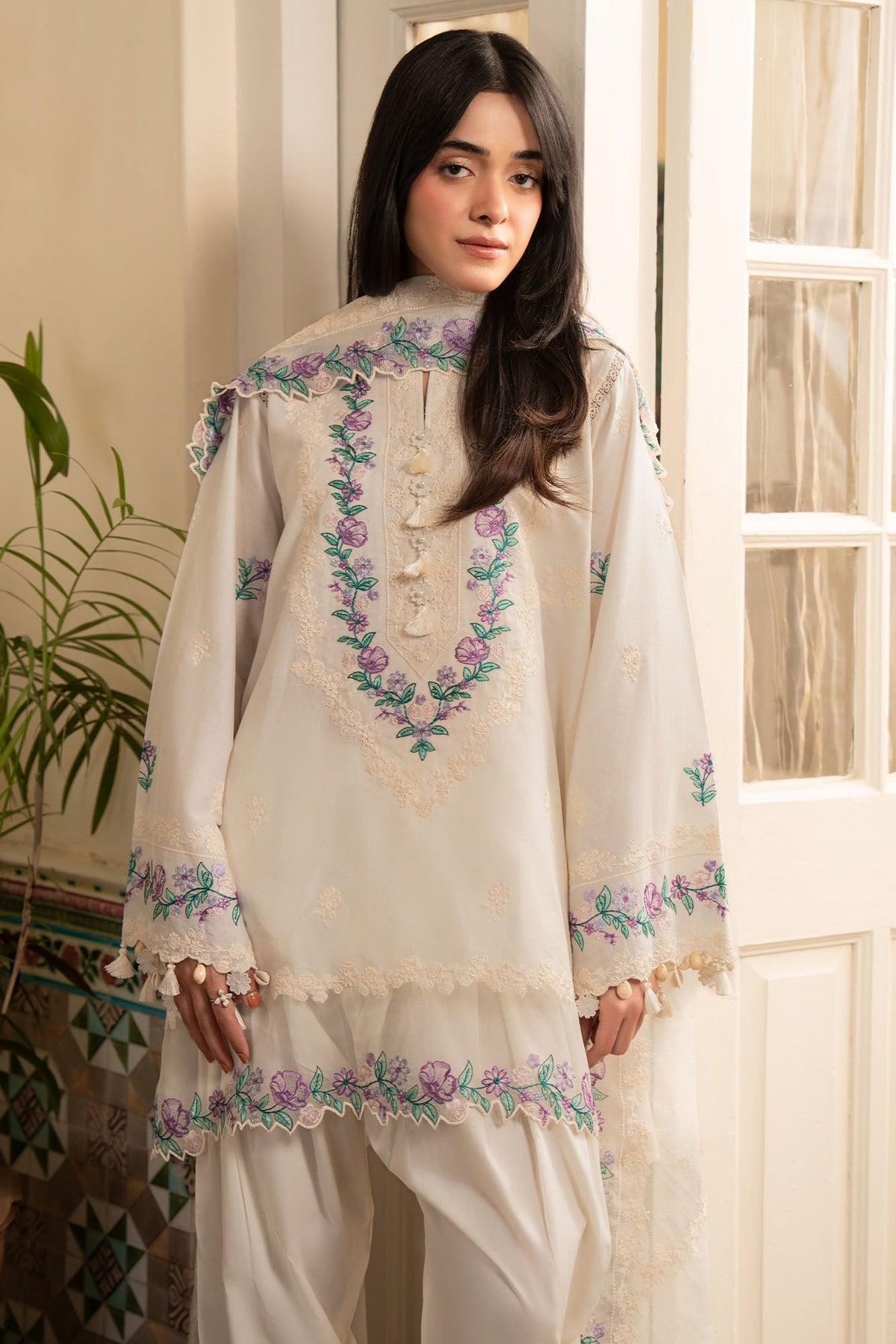 Ivory Fleur 3 Piece Embroidered Suit