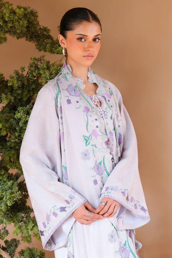 Mauve Tint 3 Piece Satin Embroidered Suit