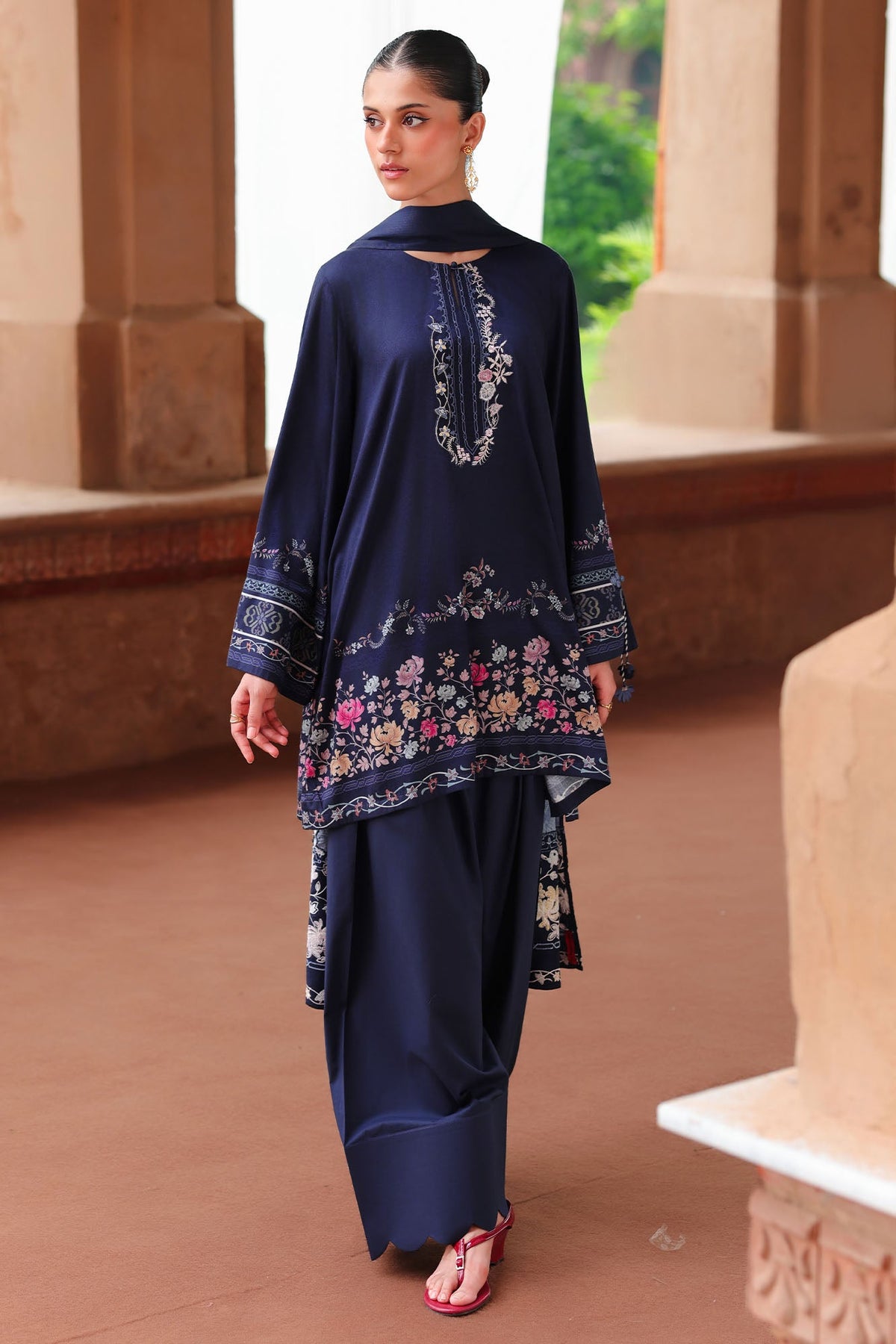 Indigo Loom 3 Piece Satin Printed Suit