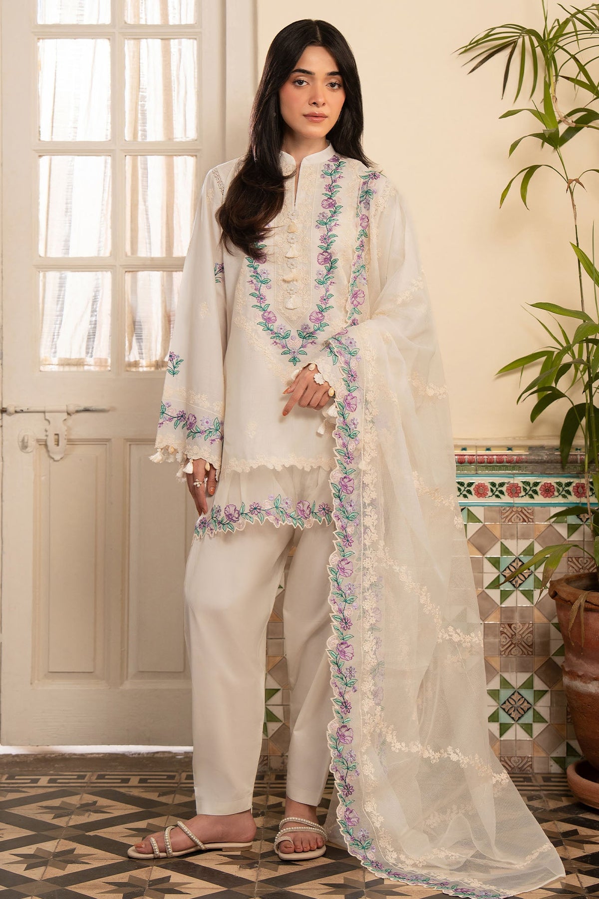 Ivory Fleur 3 Piece Embroidered Suit