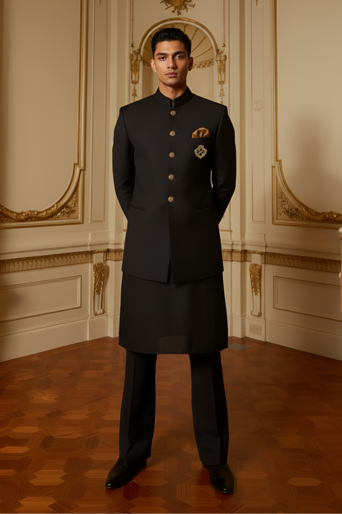 Royal Black Prince Coat with Kurta/Pajama