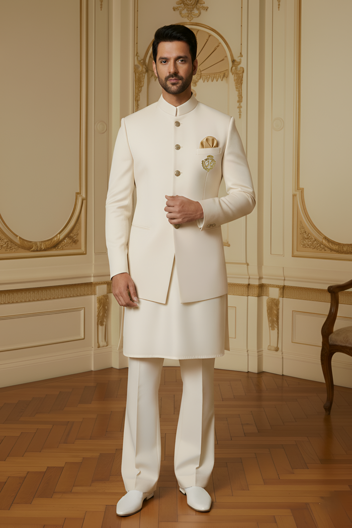 Royal White Prince Coat with Kurta/Pajama
