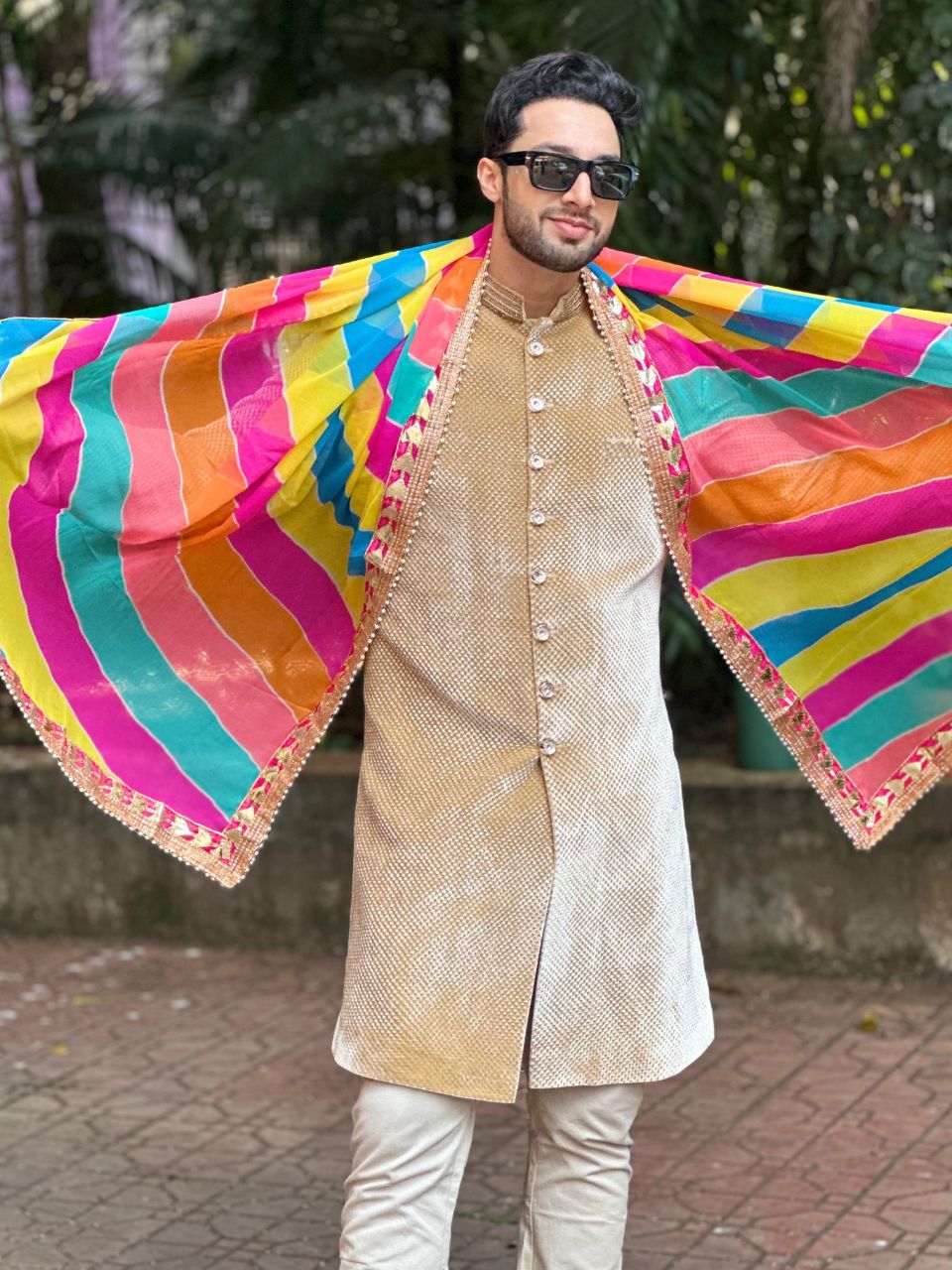 Men's Multi Printed Georgette Dupatta with Gotta Patti Work for Kurta/Sherwani/Achkan
