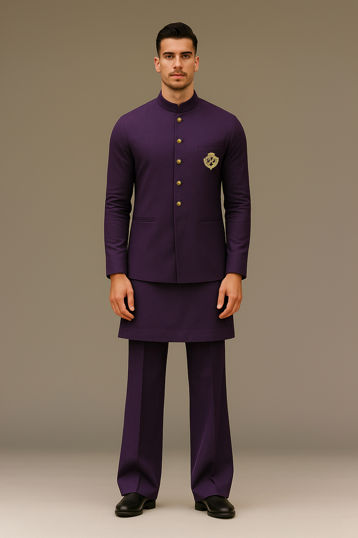 Purple Waistcoat with Kurta/Pajama - Cotton Silk