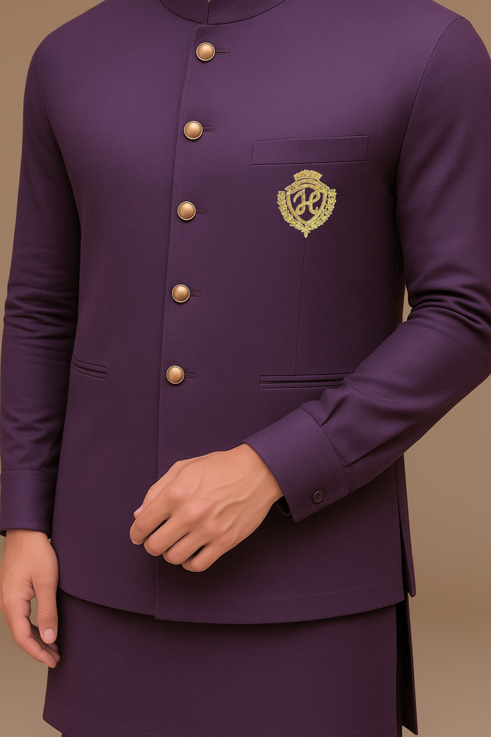 Purple Waistcoat with Kurta/Pajama - Cotton Silk