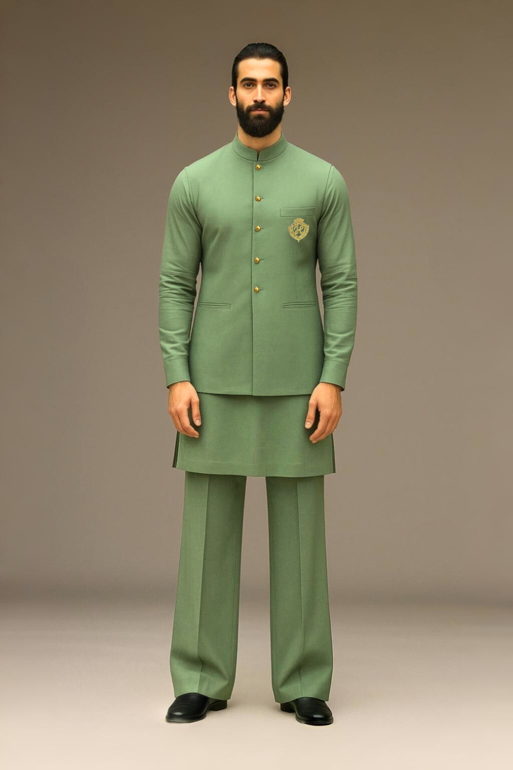 Mint Green Waistcoat with Kurta/Pajama - Cotton Silk