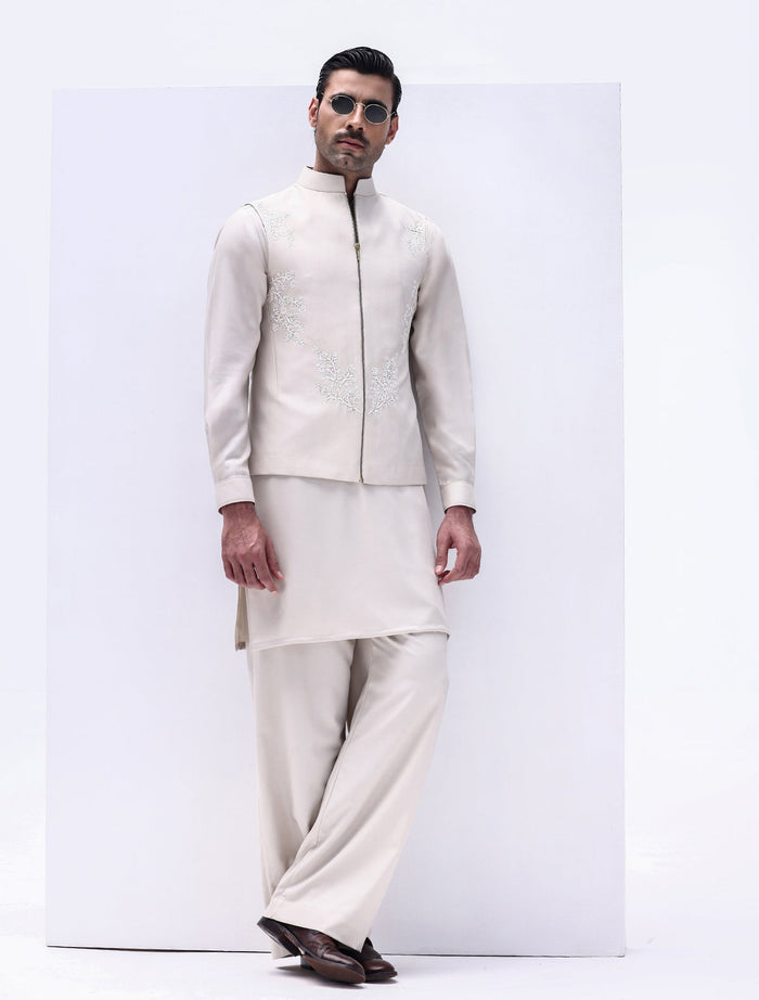 Ivory Hand Embroidered Waistcoat