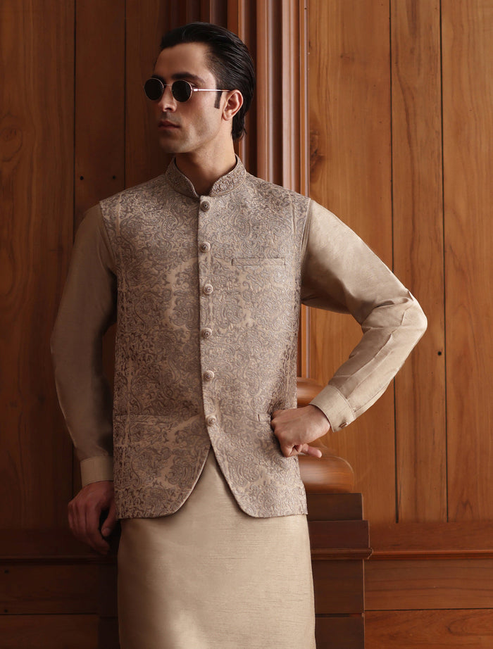 Beige Embroidered Waistcoat