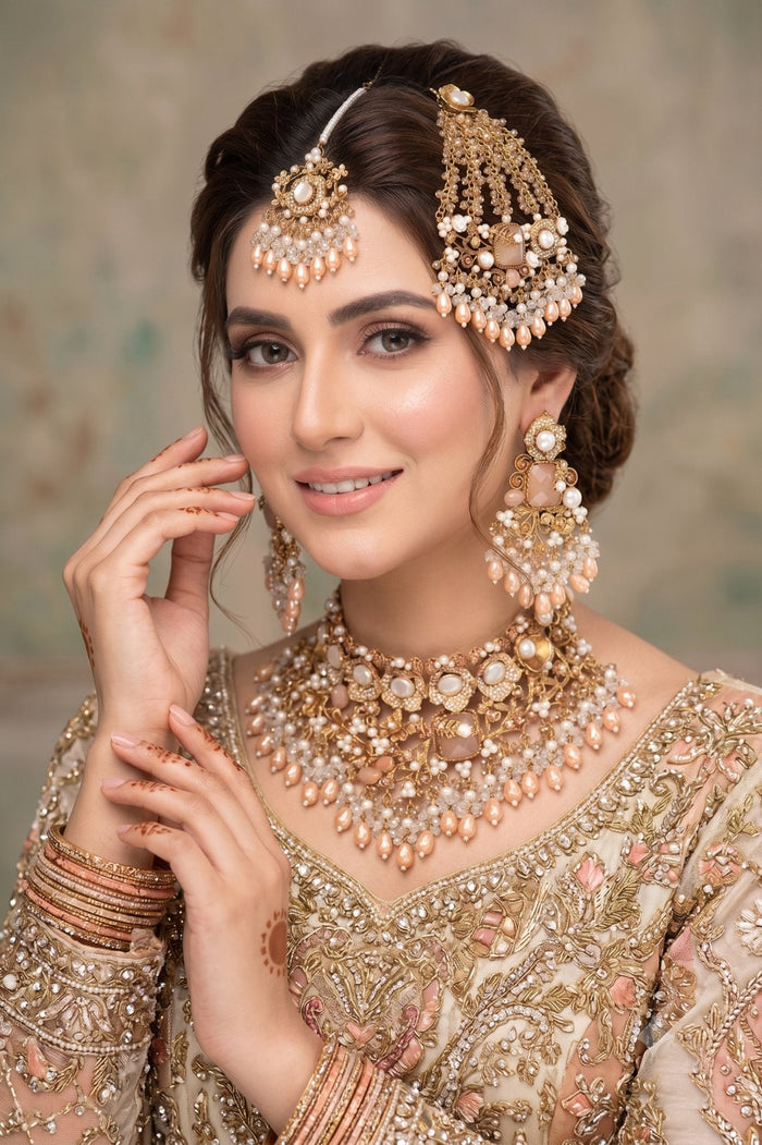 Antique Handcrafted Turkish Mother Pearl & Gems Bridal Set