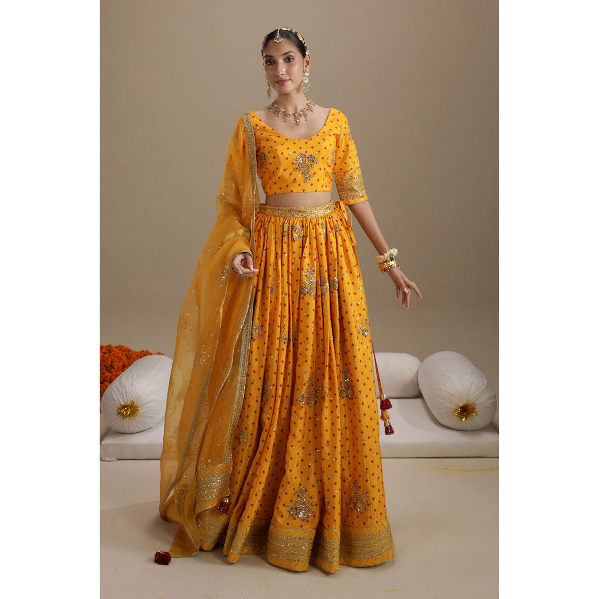 Yellow Printed Bandhani