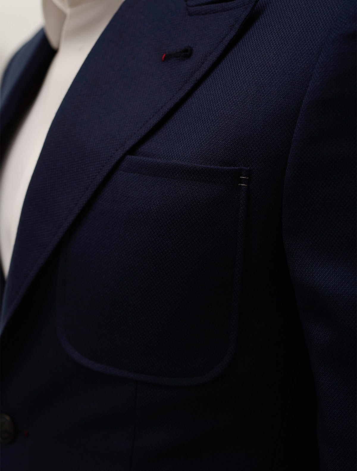 Blue Jacket with Two Buttons Pointed Lapel Patch Pocket