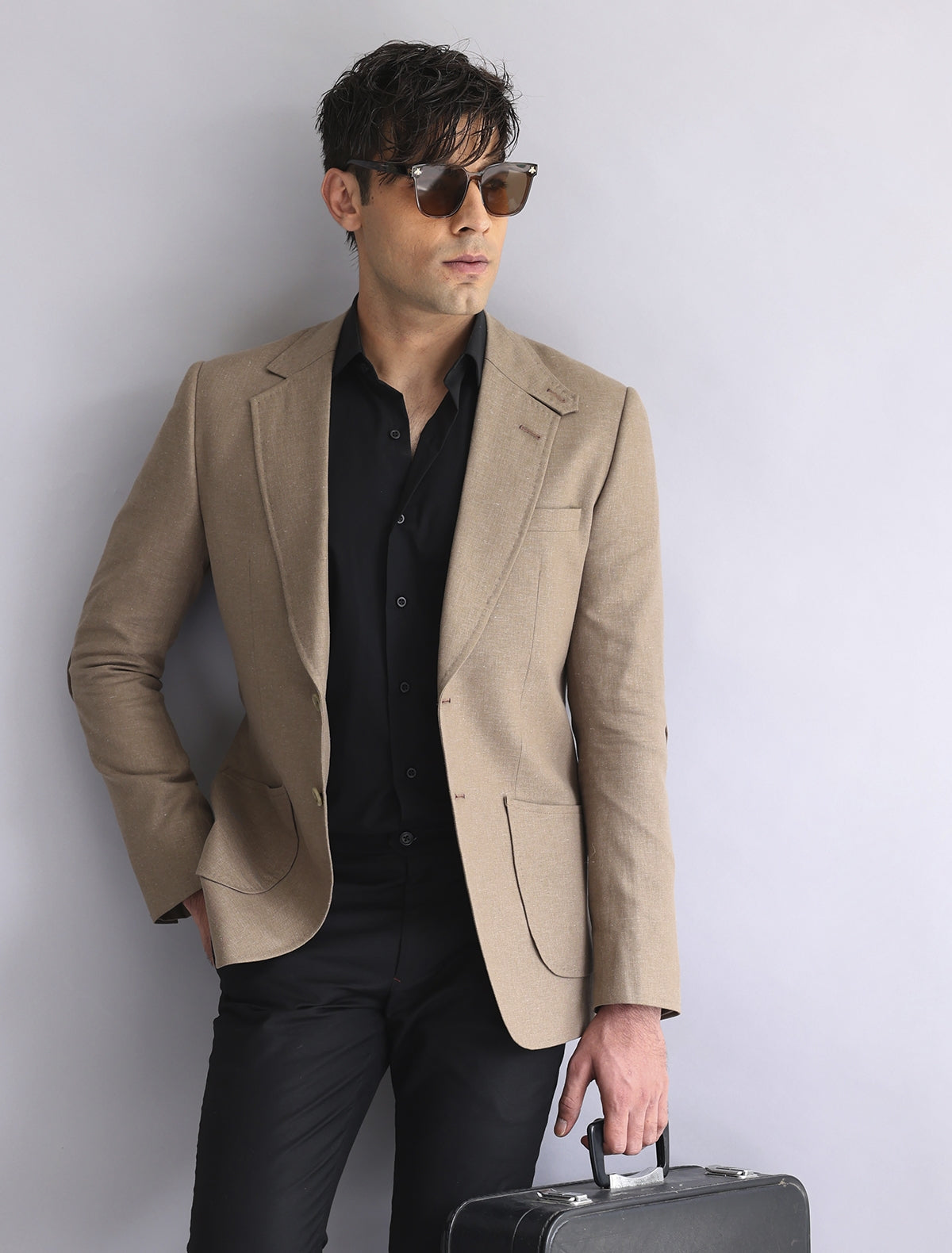 Beige Classic Two Buttons Blazer