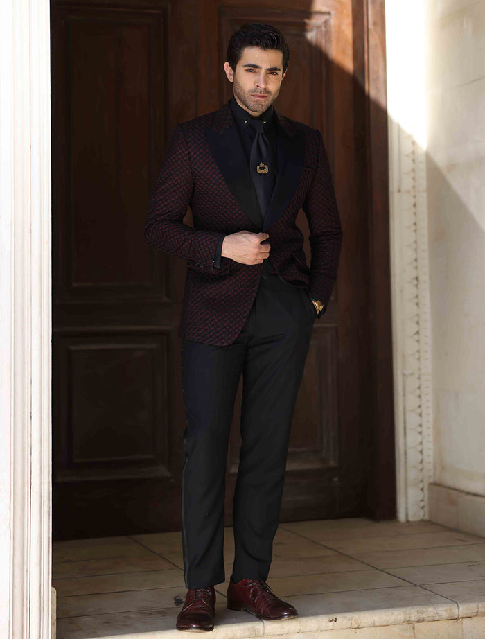 Maroon Mesh Embroidered Jacket