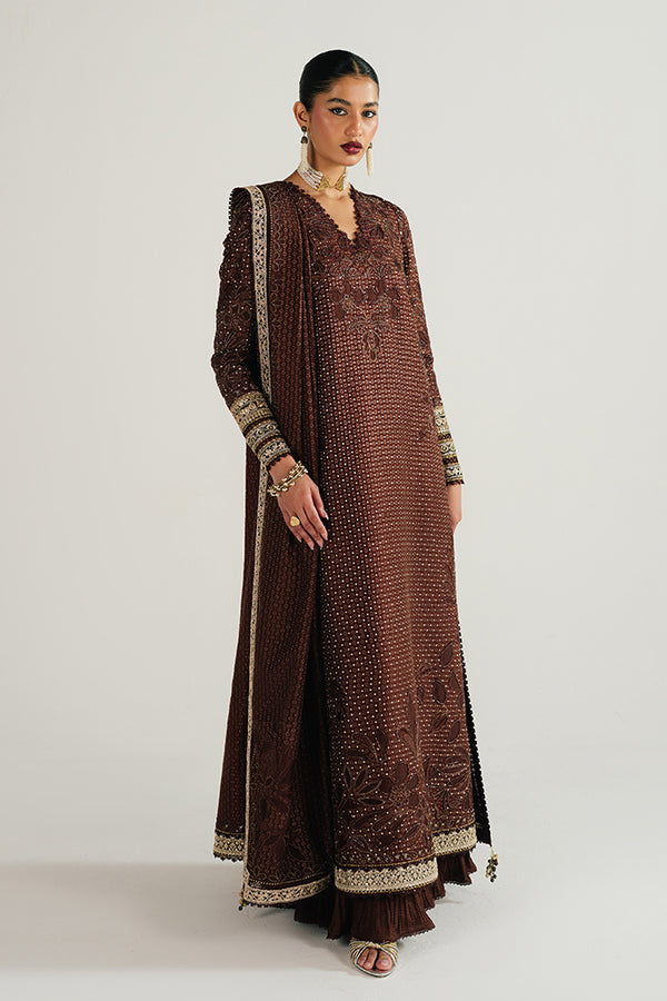 ZORAYN – 3-Piece Silk Embroidered Ensemble in Chocolate Brown | Suffuse