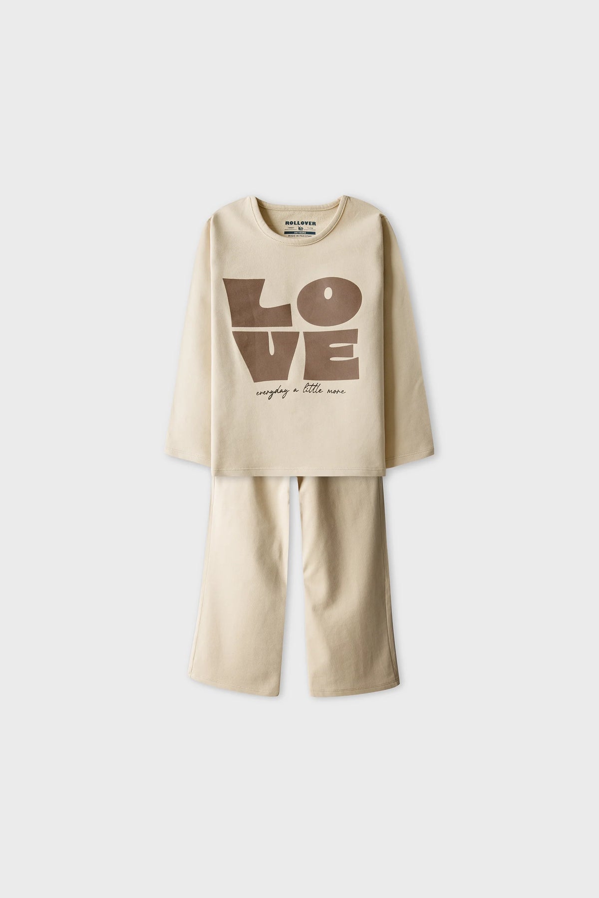 Girl Light Beige Love Co-ord Set