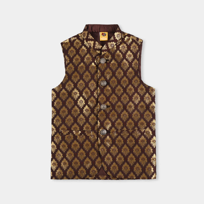 Boys Poly Viscose Waist Coat (Brown Gold)-Brown